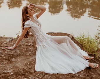 bohemian white dress beach