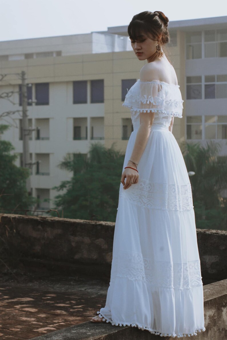 Beautiful Ivory Boho Lace off the Shoulder Beach Wedding Dress - Etsy