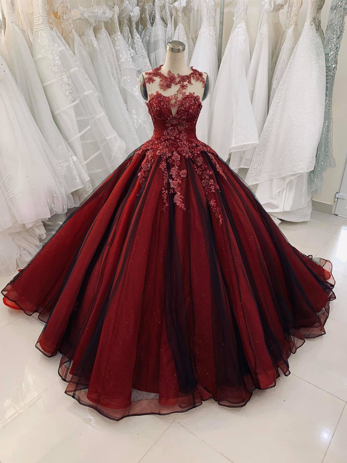 Unique Red Vintage Wedding Dress Made to Measure Wedding image 1