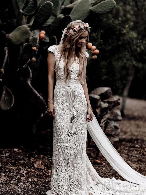 Bohemian sheath store wedding dress