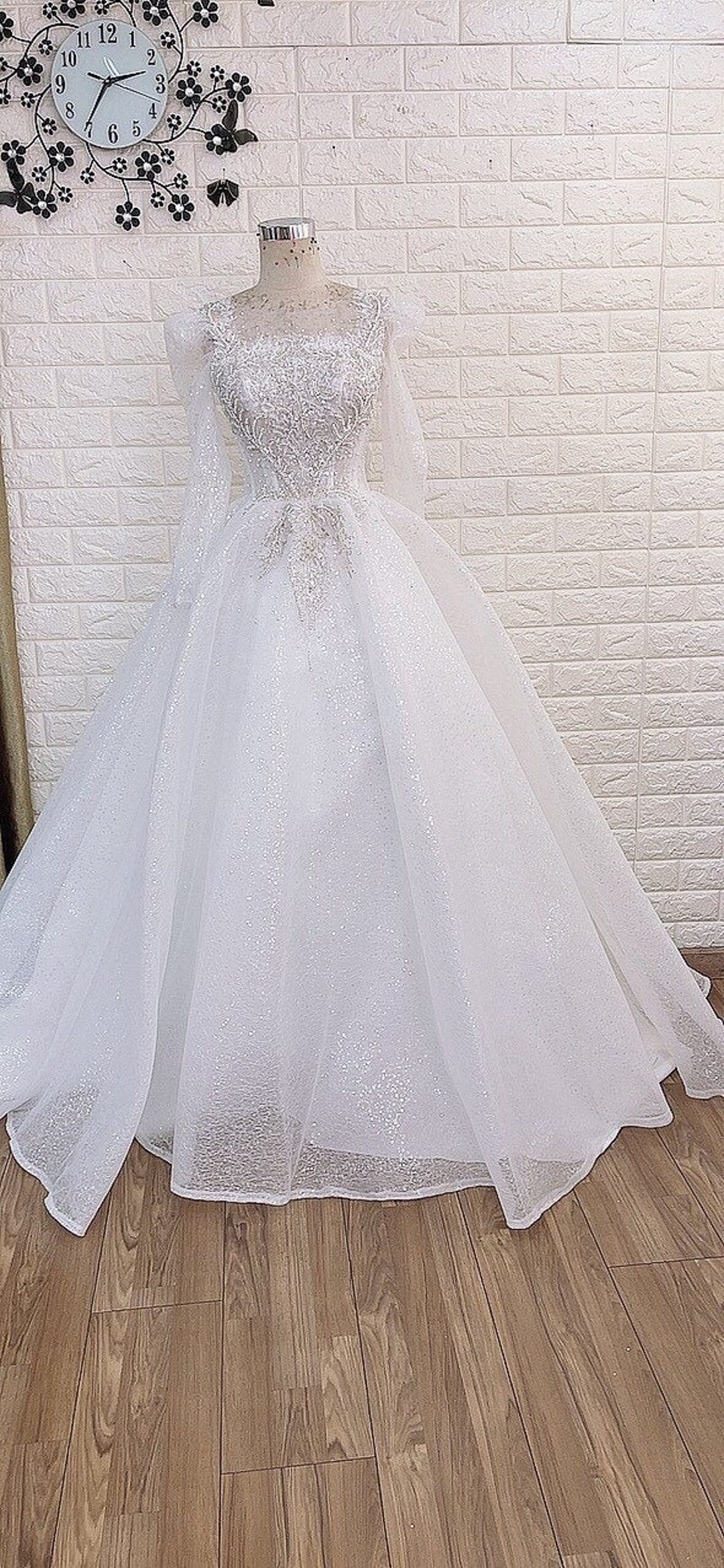 White Princess Wedding Dress With Long Sleeves and Corset/lace up Back ...