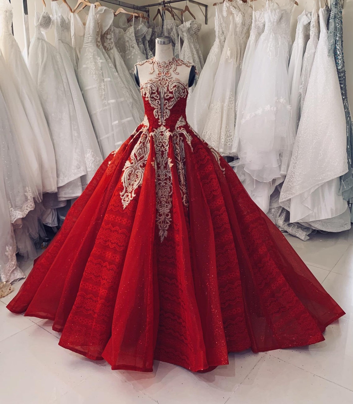Gorgeous Princess Red and Gold Wedding Dress Made to Order image 1