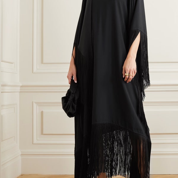 Black Crinkled Cotton Kaftan