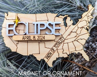 2024 Eclipse Keepsake - USA Path of totality magnet or ornament - April 8th Eclipse Souvenir