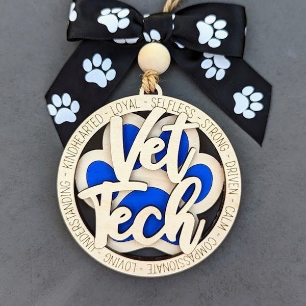 Vet tech Ornament, Christmas Gift or stocking stuffer for Vet tech or veterinarian, Car charm - Double layered - Multiple colors available