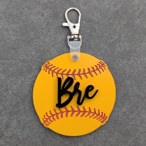 Softball Bag Tag - Personalized duffel or gym bag clip on tag - Gift for Softball Player or team - Customize with name and acrylic color