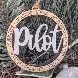 Pilot ornament, Car charm - Pilot Appreciation Gift, Christmas Gift for Military or Commercial Pilot - Laser engraved wood - Custom color