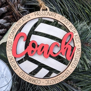 Volleyball coach gift, Personalized volleyball ornament / car charm, Double layered laser engraved sports ornament with custom colors