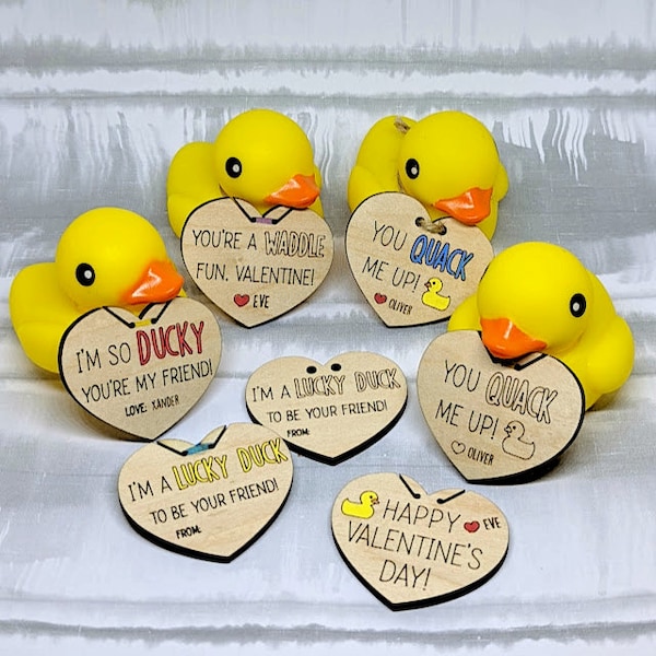 Classroom valentine, Rubber duckies with tags for kid classroom gift - Set of 5 tags - Choice of including ducks or not