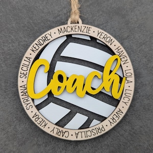 Volleyball coach gift, Personalized volleyball ornament / car charm, Double layered laser engraved sports ornament with custom colors