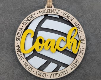 Volleyball coach gift, Personalized volleyball ornament / car charm, Double layered laser engraved sports ornament with custom colors