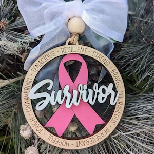 Survivor ornament, Cancer Awareness car charm, Gift For Breast, Colon, Prostate Cancer Fighter Survivor, Double layered laser cut ornament