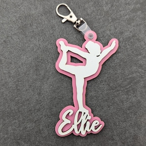 Gymnastics Bag Tag - Personalized duffel or gym bag clip or keychain - Gift for Gymnastics player or team - Customize with name and colors