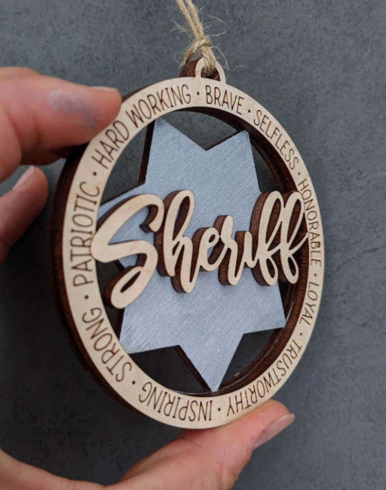 Deputy Sheriff car charm Gift for Deputy Sheriff Double layered ornament with badge layer Sheriff Ornament Laser Engraved wood ornament