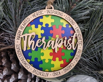 Gift for Therapist, Customized Therapist Ornament, Autism Therapist Ornament, ABA therapist Gift, Autism Ornament, Puzzle piece ornament