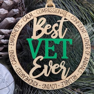 Best Vet ever Ornament, Christmas Gift or stocking stuffer for veterinarian, Animal doctor car charm - Multiple colors available