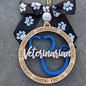 Veterinarian Gift - Laser engraved double layer wood car charm or ornament for Vet - Color of backing is customizable