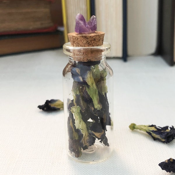 Butterfly Pea Flowers in Small Glass Vial/ Kitchen Witch / Apothecary / Witch Herbs / Curiosity / Cabinet de Curiosite / Witchcraft