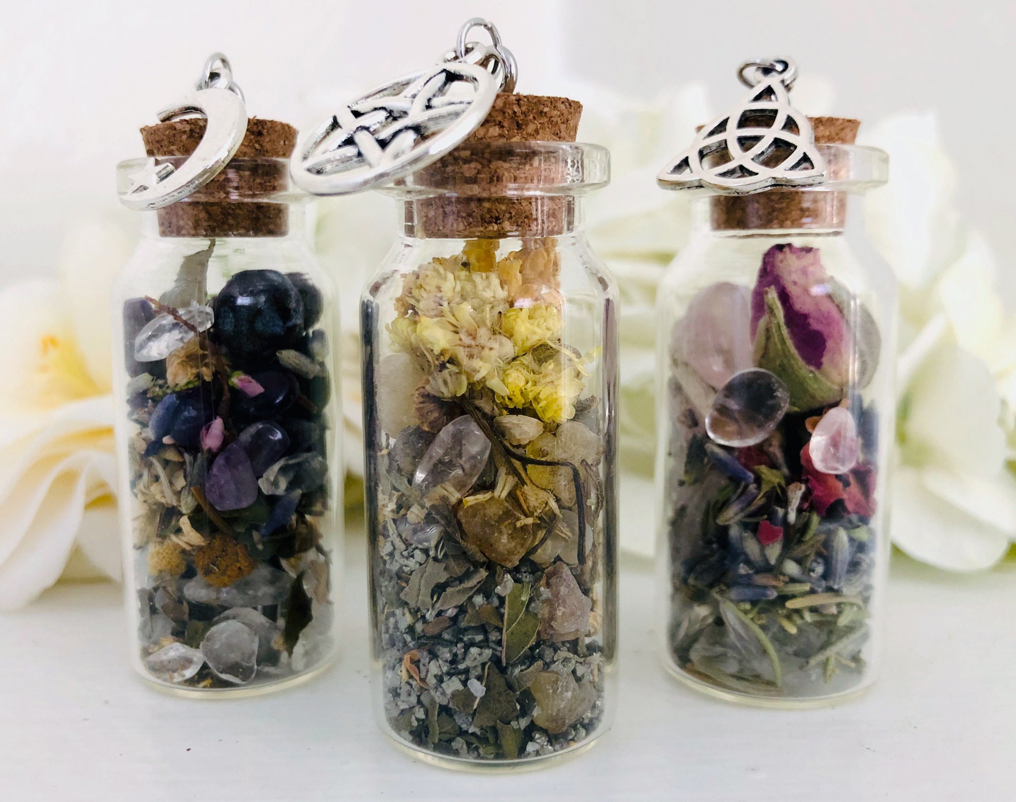 Complete Set of Spell Pendants / Witch Bottles / Spell Bottles / Witchcraft Supply / Witch Decor / Witch Jar / Apothecary Decor /Witchy Gift
