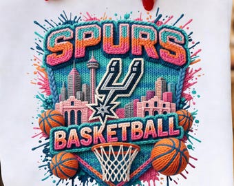 Spurs Basketball Kunstgarn PNG, San Antonio Spurs PNG, NBA Team Basketball, Strickeffekt Sportdesign, Faux Knit Sublimation Download,