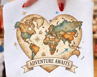 Abenteuer erwartet Weltkarte PNG, Reise-Sublimationsdesign-Weinlese-Karte, Wanderlust Clipart PNG, Reise-Liebhaber-Shirt PNG, Urlaubsreisen png,