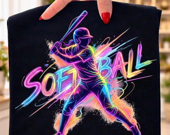 Softball Player PNG Neon, Girl Softball PNG, Colorful Softball Player PNG, Female Athlete Sublimation, Softball Mom Shirt Design,