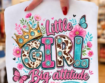Little Girl Big Attitude PNG, Funny Toddler Girl Design, Preppy Girl Sublimation, Digital Download,