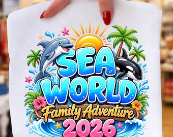 Sea World-resa PNG, familjesemesterskjortadesign, sublimering av havsäventyr, digital nedladdning av temapark,