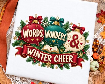 Words, Wonders & Winter Cheer PNG, Speech Therapist Christmas, Trendy Sublimation Design Digital Download