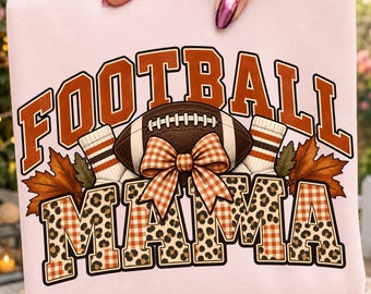 Football Mama PNG Leopard Bow Game Day Mom Shirt Fall Football Trendy Sublimation Design Digital Download