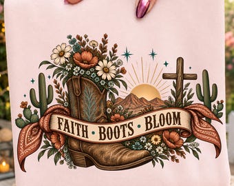 Faith Boots Bloom PNG, Western Christian Cowgirl Shirt, Floral Faith Sublimation, Trendy Sublimation Design Digital Download