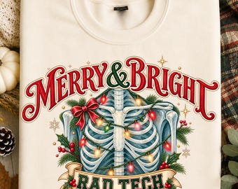 Merry & Bright Rad Tech PNG, Christmas Radiology PNG, Xray Tech PNG, Radiology Christmas, Trendy Sublimation Design Digital Download