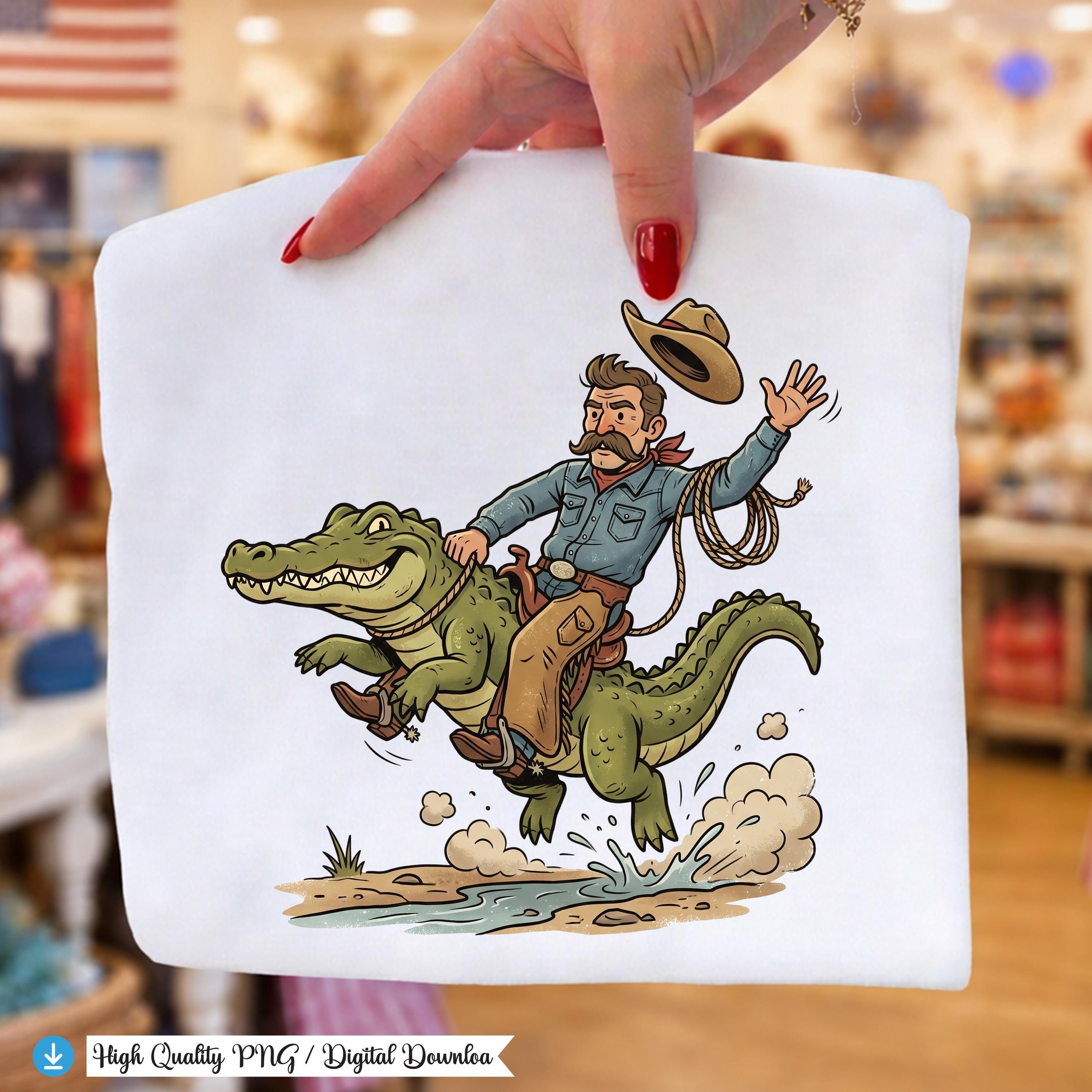 Cowboy Riding Alligator PNG, Funny Western PNG, Gator Rodeo Shirt ...