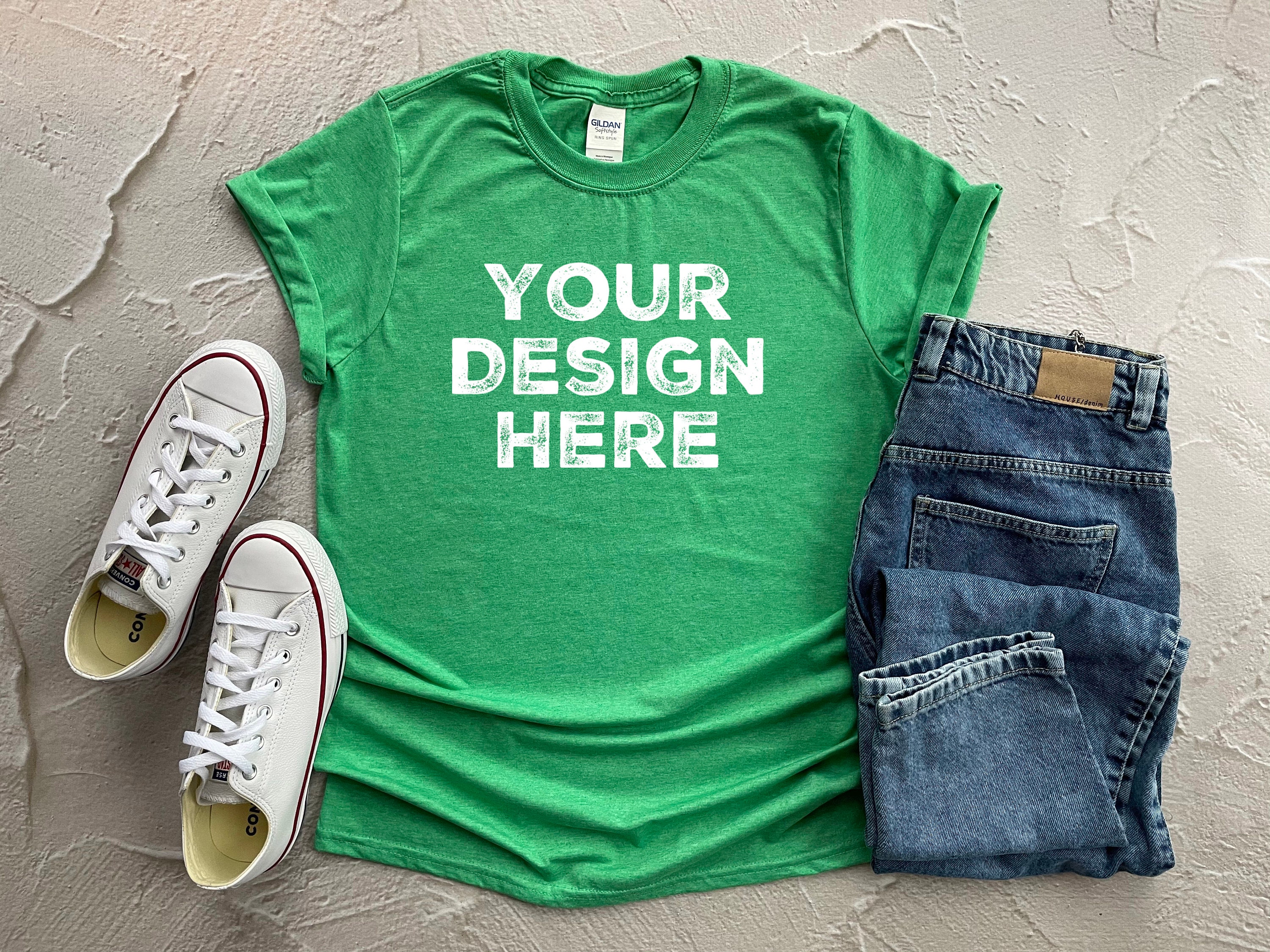 Heather Irish Green Mockup Tshirt Gildan Softstyle Mockup | Etsy