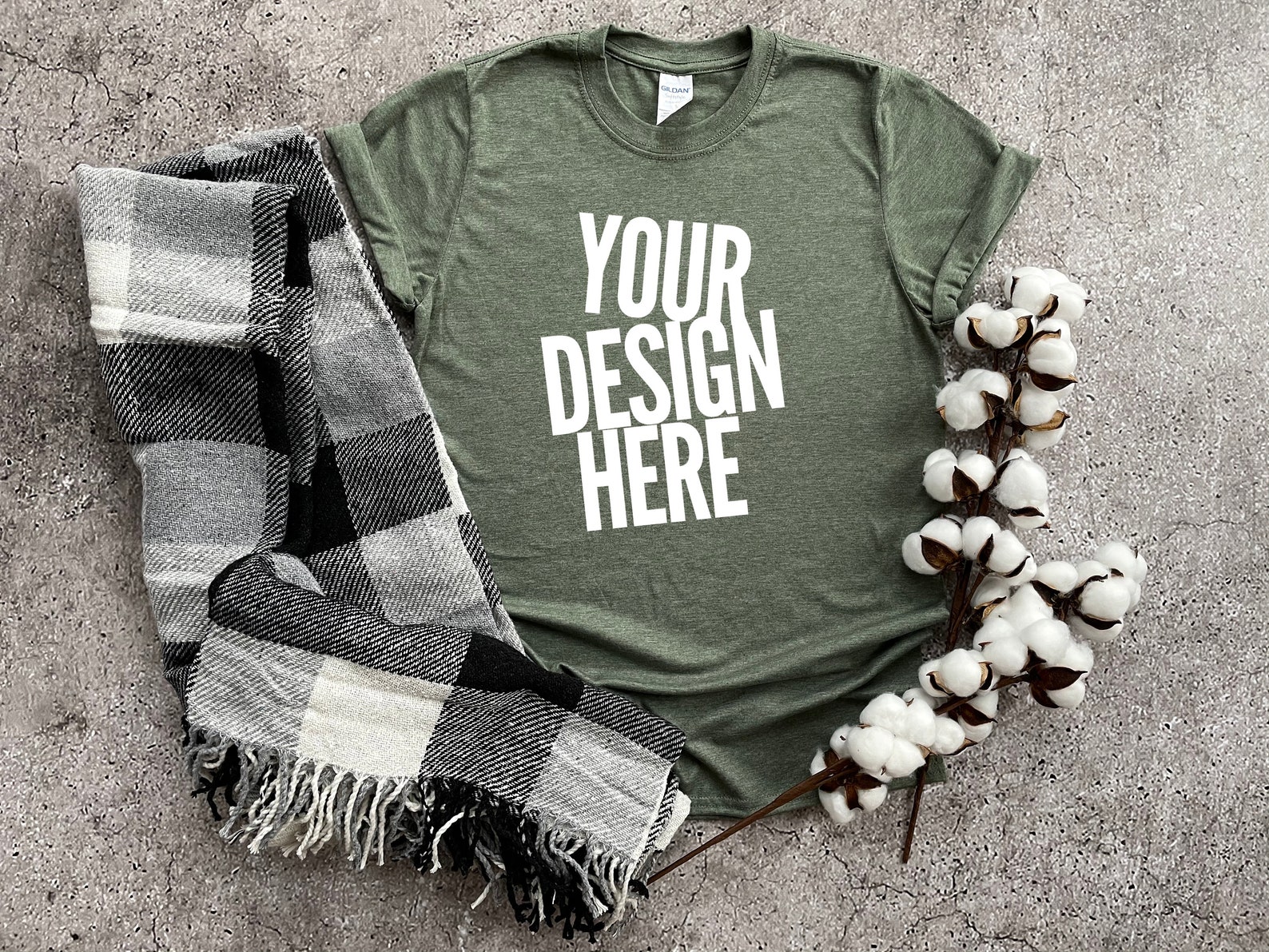 Mockup Tshirt Heather Military Green Gildan Softstyle Unisex Etsy