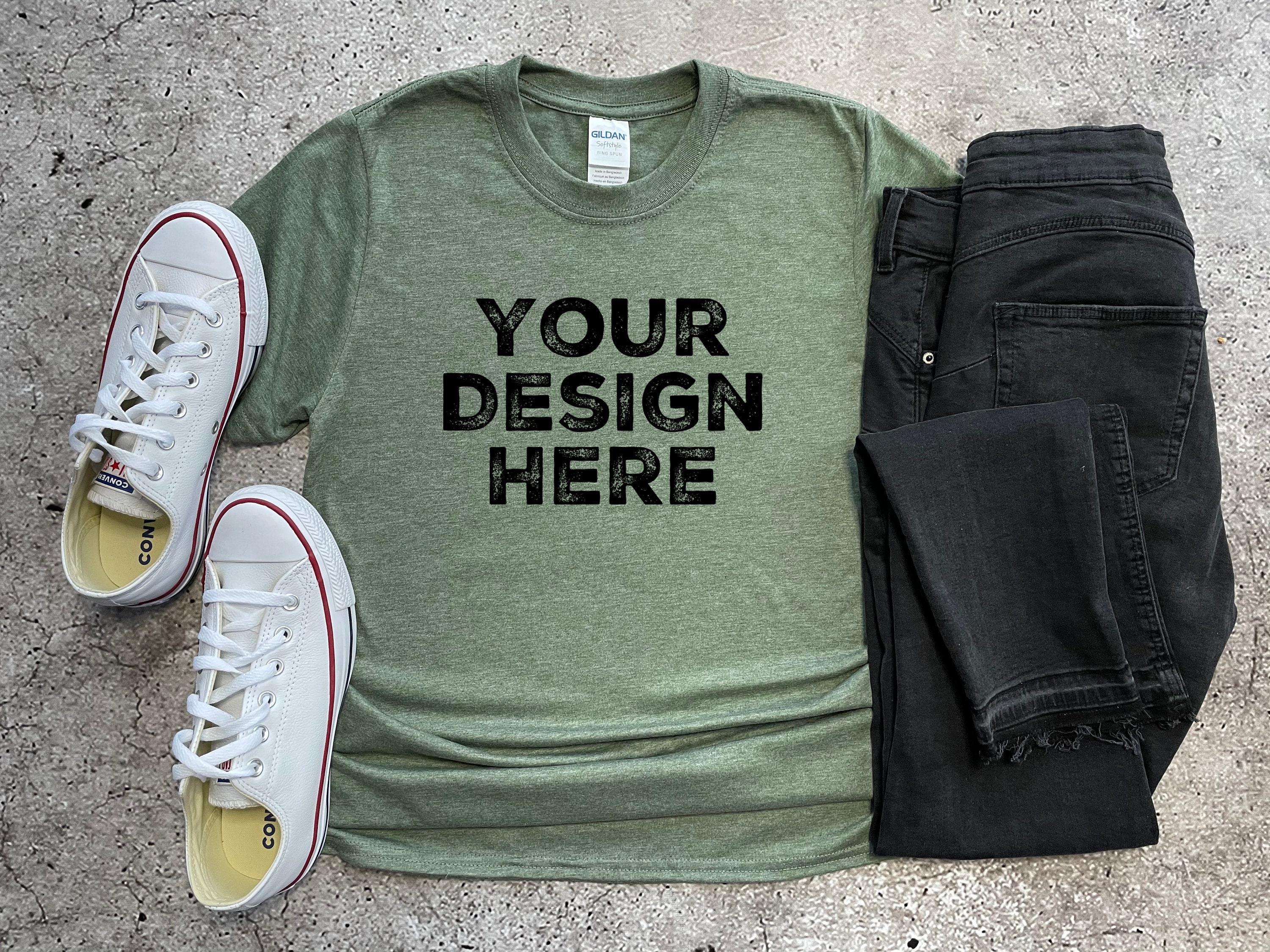 Heather Military Green Mockup Tshirt Gildan Softstyle Mockup | Etsy
