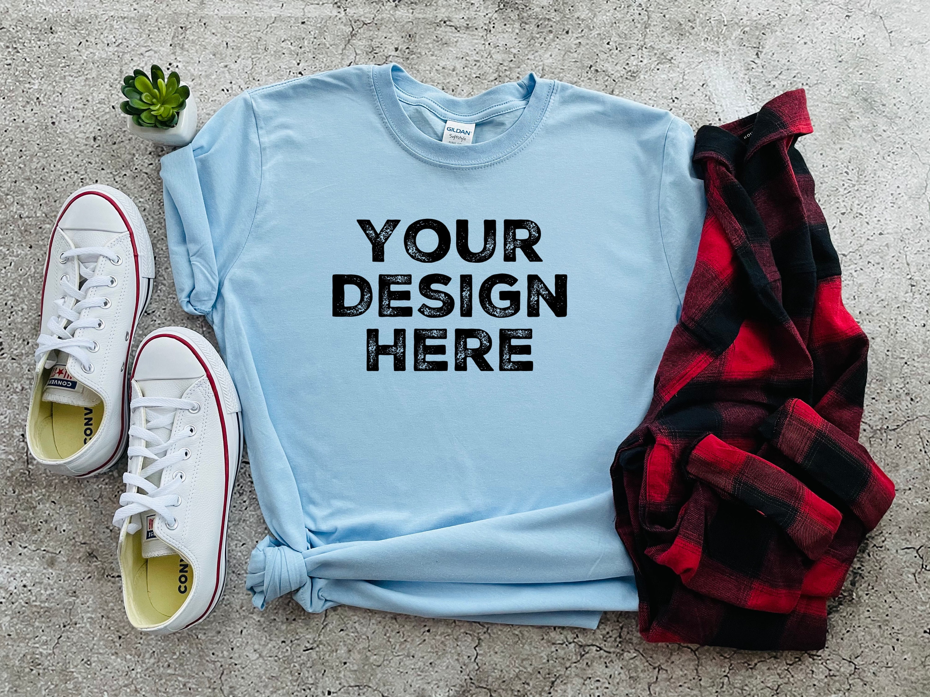 Download Light Blue Mockup Shirt Gildan Softstyle T-shirt Women Mock | Etsy