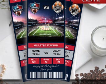 Ticket de match de football personnalisé : modèle imprimable et modifiable sur toile (téléchargement numérique)
