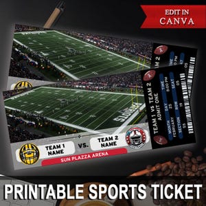 Bearbeitbares Fußballspielticket, Weihnachts Fußballticket, druckbares Fußballticket, bearbeitbares Sportticket, Canva benutzerdefinierter bearbeitbarer Sport