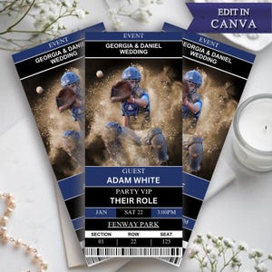 Biglietto per proposta di matrimonio a baseball per lo sposo, idea per proposta di matrimonio per lo sposo, appassionati di baseball, festa di matrimonio per amanti del baseball, biglietto CANVA per qualsiasi sport per lo sposo