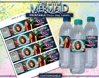 Etiquetas para Garrafas de Água da Pequena Sereia: Personalizadas para Festa de Aniversário (Digital)