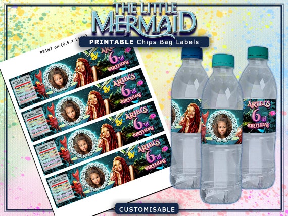 MODIFICABILE Etichette per bottiglie d'acqua a sirena, compleanno sotto il mare, bottiglia d'acqua per animali marini, decorazione per