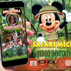 Mickey Mouse Safari birthday animated invitation, Mickey Mouse video Party, Mickey Mouse Safari Theme