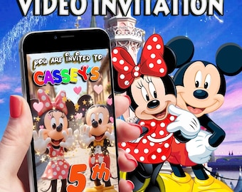 Invitation vidéo personnalisée Mickey et Minnie • Invitation d'anniversaire animée • Livraison numérique MP4