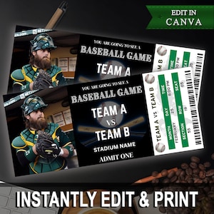 Baseball Spiel Ticket, Geburtstag Baseball Ticket, druckbare Baseball Karte, bearbeitbare Überraschungskarte, Geschenk für Baseball-Liebhaber