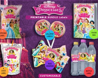 Princess Birthday Party Bundle Customized Labels with Picture