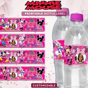 MINNIE MOUSE Étiquettes personnalisées de bouteilles d’eau d’anniversaire, étiquettes de bouteilles d’eau MINNIE Mouse numériques