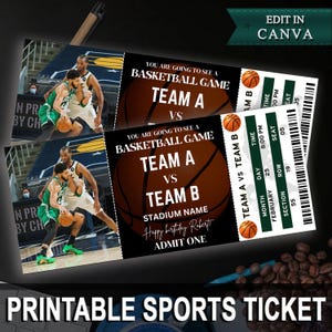 Basketball Game Ticket, Christmas Basketball Ticket, Printable Basketball Ticket, Editable Basketball Ticket, Canva Editable Sport Ticket