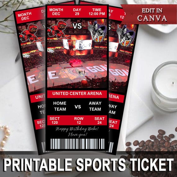 Hockey Game Ticket, Christmas Hockey Ticket, Printable Hockey Ticket, Editable Hockey Ticket, Canva Custom Editable DIY Sport Ticket