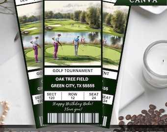 Modèle imprimable de billet pour une tournée de golf, billet de golf surprise, visite de golf, golf professionnel, bon cadeau, cadeau de fête des pères